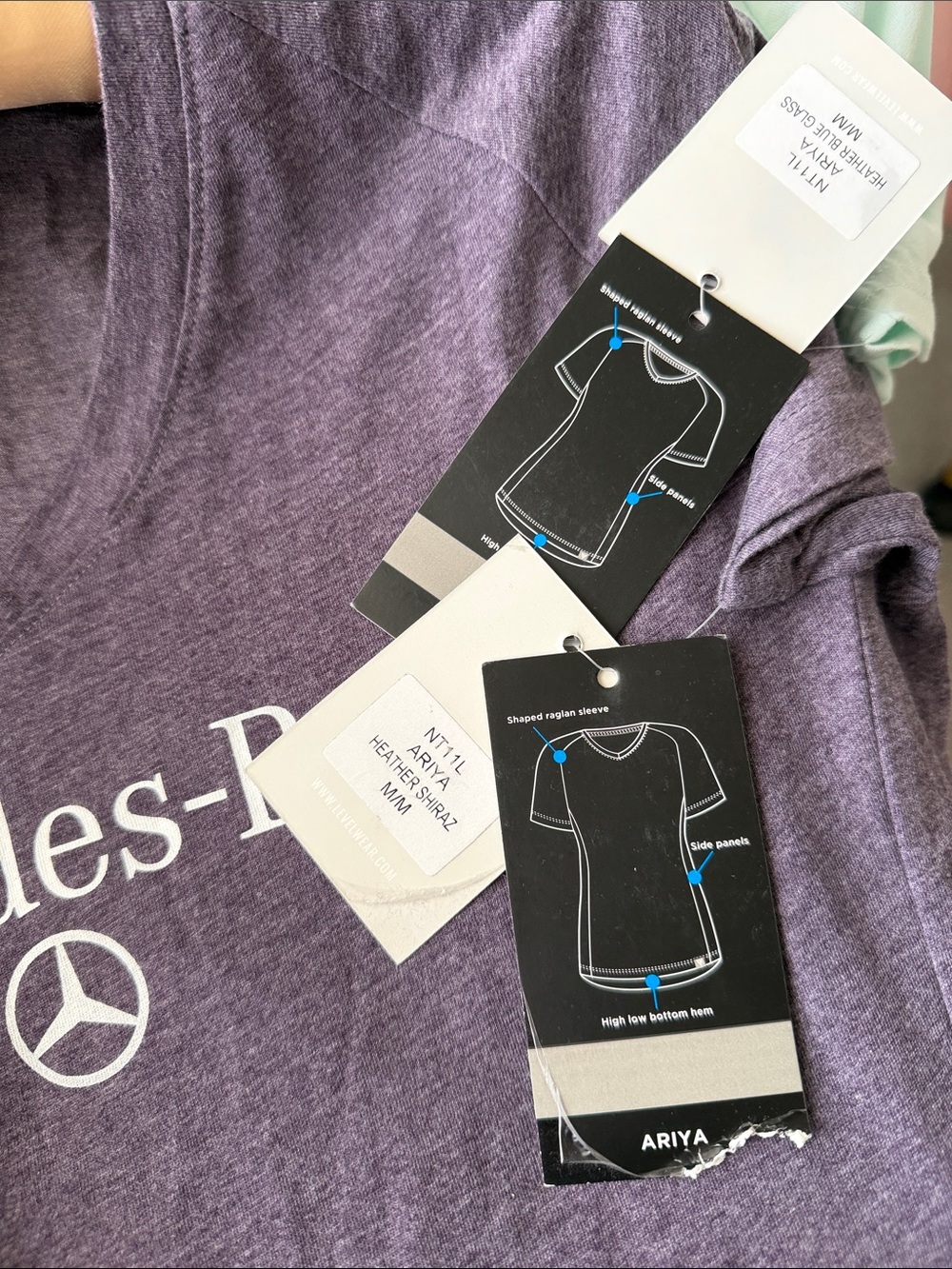 Mercedes-Benz V-Neck Logo Tee - Mint & Heather Purple M Med NWT - Picture 7 of 7